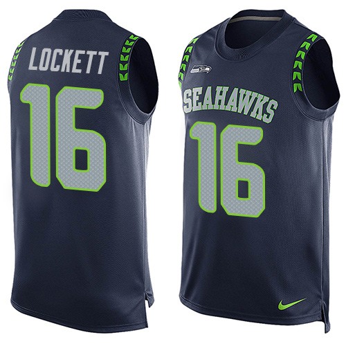 Men's Limited Tyler Lockett Nike Jersey Navy Blue - #16 Player Name & Number Tank Top NFL Seattle Seahawks